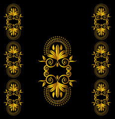 Woman Jellabiya dress design vector embroidered with golden ornaments around chest on black color