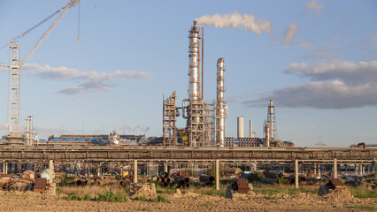 Sunset view of big chemical factory.