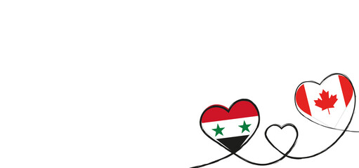 Drei verbundene Herzen mit der Flagge von Kanada und Syrien  