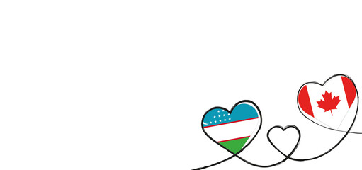 Drei verbundene Herzen mit der Flagge von Kanada und Usbekistan  