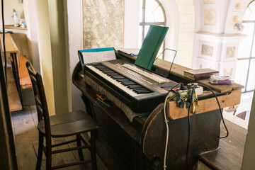 keyboard of church organ in a small provincial church in central Croatia