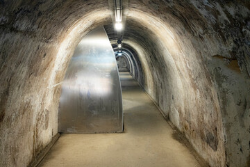 tunnel built under the old part of Zagreb, Croatia, during the Second World War, today tourists...