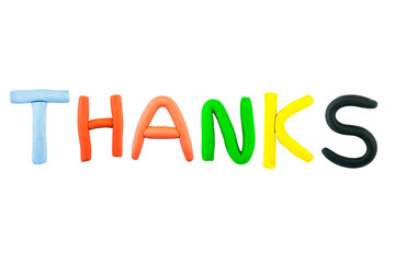 message  thanks Funny plasticine alphabet letters on white background