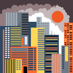 Obraz premium Big city, skyscrapers. A colorful vector illustration of the city landscape in the daytime. Universal poster for design and printing.
