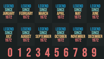 Legend since 1972 all month includes. Born in 1972 birthday design bundle for January to December