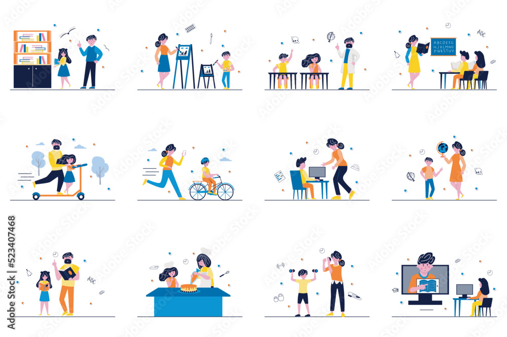 Canvas Prints learning process concept with tiny people scenes set in flat design. bundle of boys and girls learni
