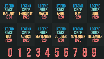 Legend since 1928 all month includes. Born in 1928 birthday design bundle for January to December - obrazy, fototapety, plakaty