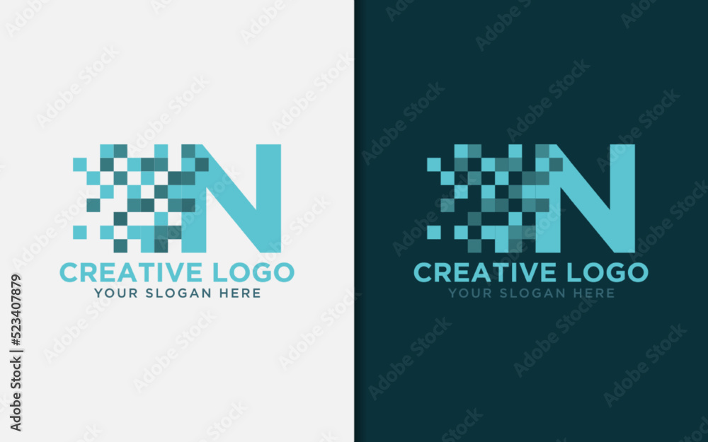 Poster abstract digital initial letter n with minimalist concept logo design.