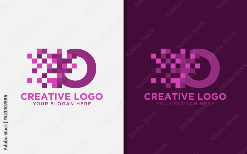 Poster abstract digital initial letter o with minimalist concept logo design.