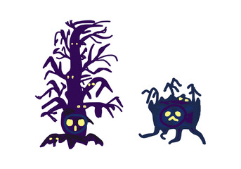Tree and stump, with dried gloomy branches, dark color, on a transparent background, for design to the theme of Halloween