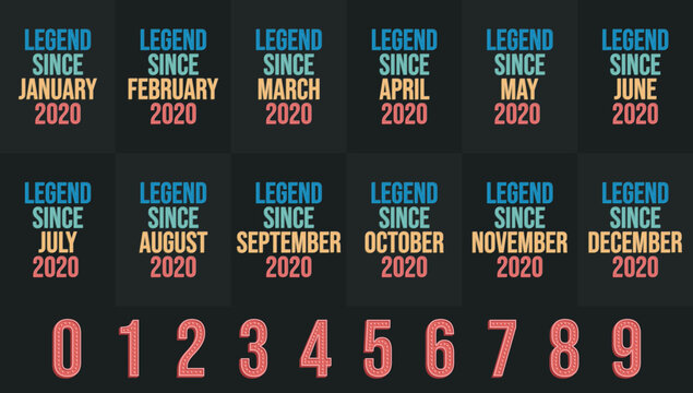 Legend since 2020 all month includes. Born in 2020 birthday design bundle for January to December