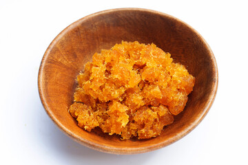 Pineapple paste or jam on white background.