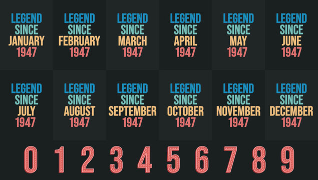 Legend since 1947 all month includes. Born in 1947 birthday design bundle for January to December