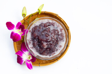 Thai black sticky rice pudding with taro