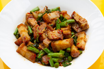 Stir fried crispy pork with holy basil