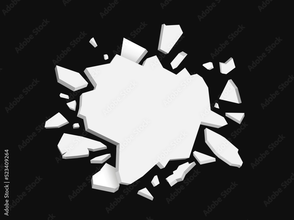 Poster broken wall with space for text. abstract explosion background. vector banner