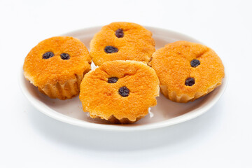 Mini castella cake on white background.