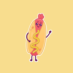 Cute cartoon hot dog vector illustration. Isolated food vector. Flat cartoon style