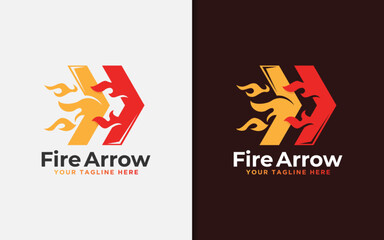 Modern Creative Arrow Shape and Fire Combination Logo Design.