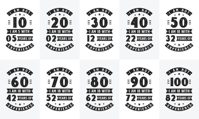 Happy Birthday celebration Typography bundle Design. Retro Vintage Birthday quote design bundle. Set of 10th, 20th, 30th, 40th, 50th, 60th, 70th, 80th, 90th, 100th birthday quote designs.