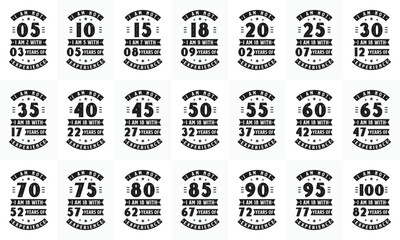 Happy Birthday celebration Typography bundle Design. Retro Vintage Birthday quote design bundle. Set of 5th, 10th, 15th, 20th, 25th, 30th, 35th, 40th, 45th, 50th, 55th birthday quote designs.