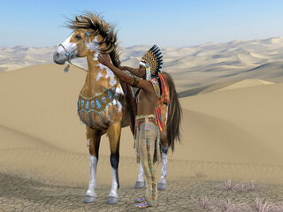 Taming the Indian Horse - An American Indian chief tries to calm a wild horse so he can ride it. © Catmando