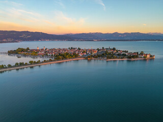 Panoramic view on the city Lindau and the Lake Constance in Germany. - obrazy, fototapety, plakaty