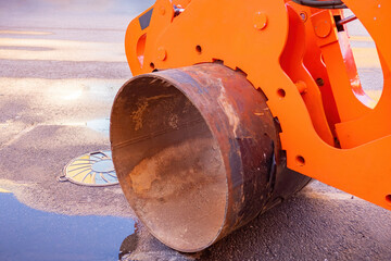 Water supply replacement. Fragment old pipe on Earth. Replacement water supply with help...