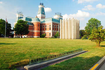 The grounds of the Bartholomew County Courthouse in Columbus, Indiana, hosts the judicial building...