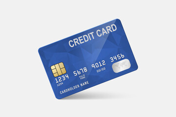 Vector 3d Realistic Blue Credit Card on White Background. Design Template of Plastic Credit or Debit Card. Credit Card Payment Concept. Front View