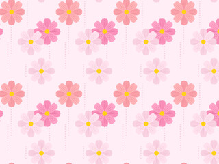 シームレスなパターン背景、ピンク色のかわいいコスモスの花