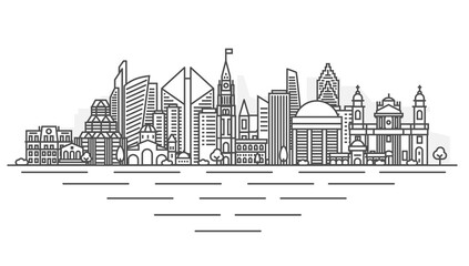 Ottawa, Canada architecture line skyline illustration. Linear vector cityscape with famous landmarks, city sights, design icons. Landscape with editable strokes.