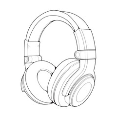Line Art Headphones Vector Illustration, Music Concept, Line art vector, Portable earphones, Headphones Vector
