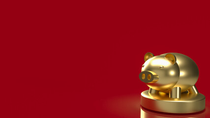 The gold piggy bank on red background  for business concept 3d rendering