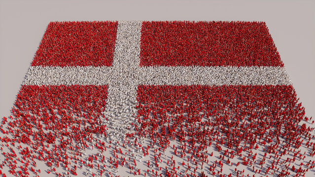 Danish Banner Background, with People gathering to form the Flag of Denmark.