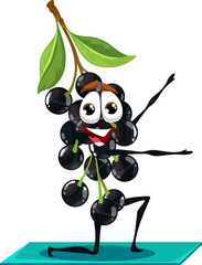 Cartoon honeysuckle berry character in yoga pose