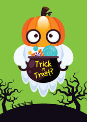 Happy halloween party template design background decorative with cute ghost