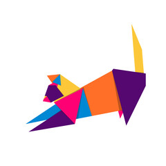 Cat origami. Abstract colorful vibrant Cat logo design. Animal origami. Transparent background. Png illustration
