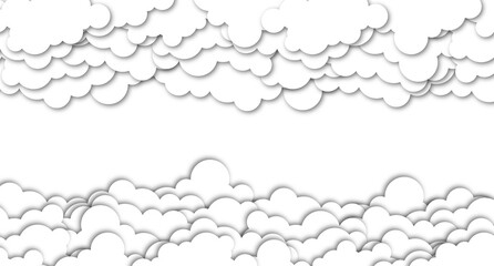 Clouds on blue sky banner. White cloud on blue sky in paper cut style. Clouds on transparent background. Vector paper clouds.White Cloud on blue sky paper cut design. Transparent background