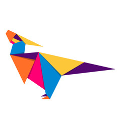 Fototapeta na wymiar Dinosaur origami. Abstract colorful vibrant dinosaur logo design. Animal origami. Transparent background. Png illustration
