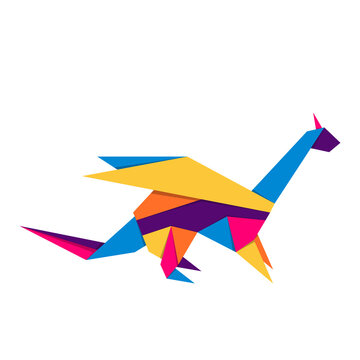 Dragon origami. Abstract colorful vibrant dragon logo design. Animal origami. Transparent background. Png illustration