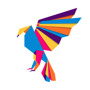 Eagle origami. Abstract colorful vibrant eagle logo design. Animal origami. Transparent background. Png illustration