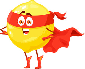Cute cartoon lemon fruit, superhero character