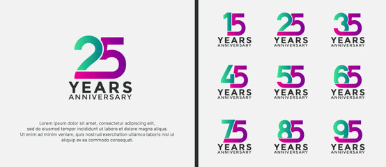 set of anniversary logotype purple and green color on white background for celebration moment - obrazy, fototapety, plakaty