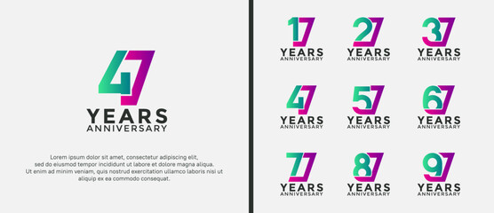 set of anniversary logotype purple and green color on white background for celebration moment