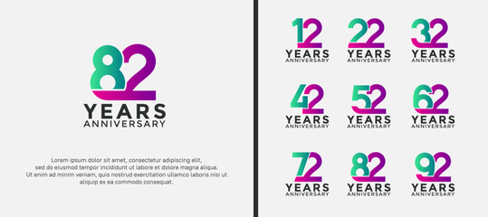 set of anniversary logotype purple and green color on white background for celebration moment