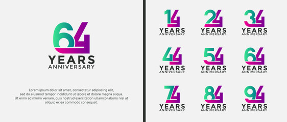 set of anniversary logotype purple and green color on white background for celebration moment