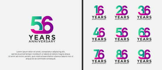 set of anniversary logotype purple and green color on white background for celebration moment