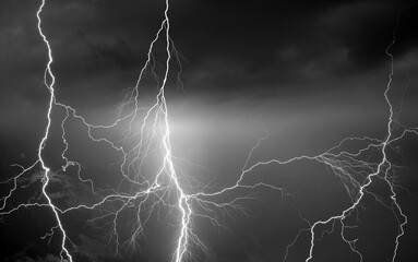 Fork lightning striking down during summer storm