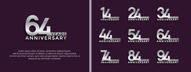 Fototapeta na wymiar set of anniversary logotype silver color on purple background for celebration moment